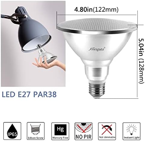 Allesgute 15W IP65 E27 PAR38 LED Bulb Reflector Light Warm White ES Floodlight for Outside Garden Use 1400LM Eqv. to 150W Halogen,Not-Dimmable