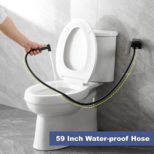 Bathfinesse Warm Water Bidet Sprayer Faucet for Toilet with Hot and Cold Brass Valve, Stainless Steel Square Handheld Bidet Attachment Set, Wall Mounted, Matte Black