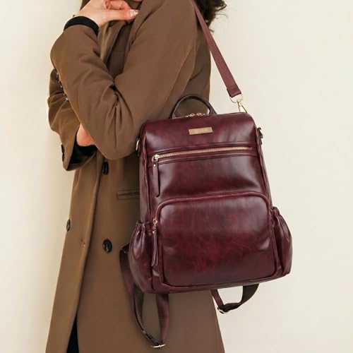 Image of VISMIINTREND Backpack for Woman /Teens Girl, Leather, Stylish, Handbag, Purse,Ladies,Office,Travel,College,Daily-Use,14-inch Laptop Bag, Elegant, Gifts for Women /Girls, Birthday Gift for Wife /Sister