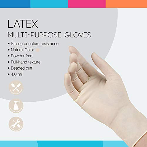 Asap Latex Powder Free Multi-Purpose Gloves, Disposable, 4.0 Mil, Natural Latex (Medium - Box Of 100) #TOP3