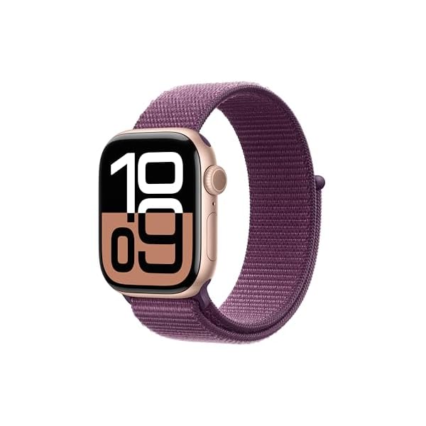 Apple Watch Series 10 [GPS 42mm case] Smartwatch with Rose Gold Aluminium Case with Plum Sport Loop. Fitness Tracker, ECG App, Always-On Retina Display, Carbon Neutral