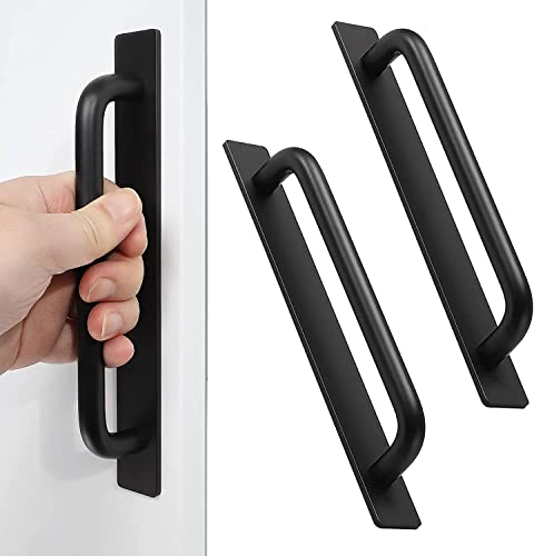 groword Adhesive Cabinet Door Handles Pulls - 2pcs Stick on Handle No Drilling Shower Door Handle, Self Stick Cabinet Handles for Kitchen Cabinet Drawer Window Sliding Screen Door (212mm, Black)