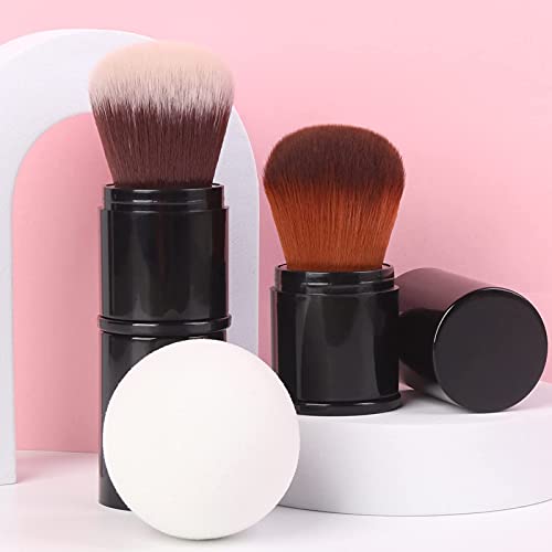Retractable Kabuki Brush By Enzo Ken, Small Blush Brush, Travel Face Makeup Brush With Cover, Premium Plant Synthetic Hair For Pressed Powder, Minerals Makeup, Flawless Powder Cosmetics (Black03) #TOP6