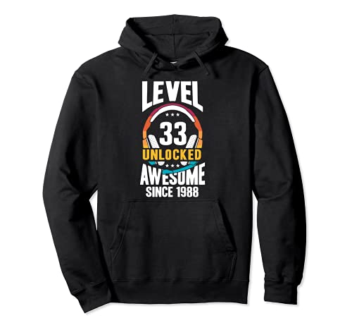 Regalo del 33 cumpleaños Level 33 Unlocked Awesome 1988 Sudadera con Capucha