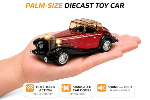 Image of Royals hub Vintage Toy Metal car 1:36 Scale Model Exclusive Alloy Metal Car Die-cast Scale Model Pullback Toy with Openable Doors & Light Music Best Gifts Toys Kids【Colors as Per Stock】