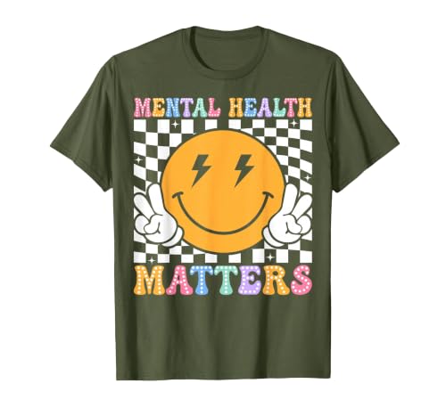 Retro Mental Health Matters Human Brain Illness Awareness T-Shirt, Men, Olive Green, 3X-Large