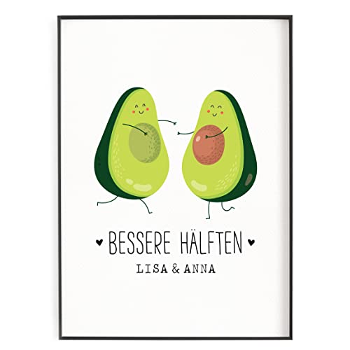 Geschenk beste Freundin Geburtstag persönlich ungerahmt Avocado Kunstdruck personalisiert kleine Geschenkidee