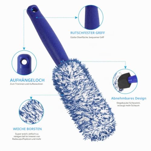URAQT Zweiteiliges Mikrofaser Felgenbürsten Set, Geeignet für Leichtmetallfelgen, 30 cm Professionelle Felgenreinigungsbürste… – Ansicht 3