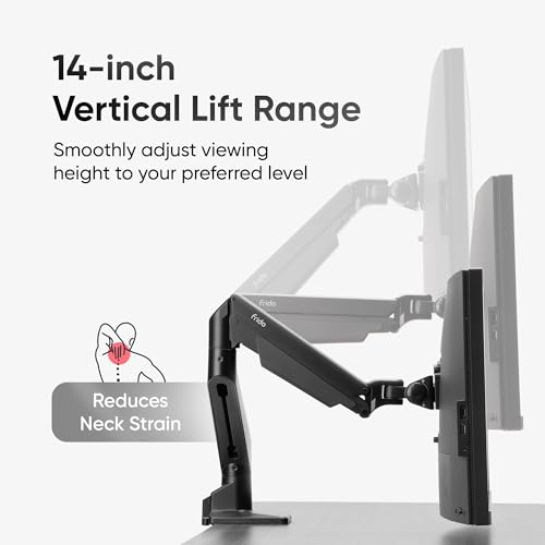 Image of Frido ErgoLuxe Dual Monitor Arm Desk Mount, Height Adjustable Gas Spring VESA Monitor Stand with Independent Tilt, Swivel & Rotation, Supports Two 17-27 Inch Monitors, Heavy Duty Steel | 2-10kg, Black