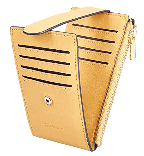Chelmon Womens Walllet Slim RFID Blocking Bifold Multi Card Case Wallet with Zipper Pocket, Smooth Yellow, One Size, Minimalist