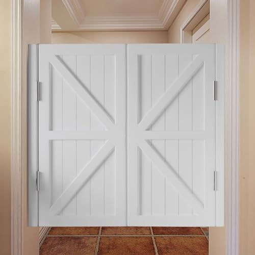 Image of ARCVOX Solid Wood Saloon Doors W80cmxH90cm, 2-Paneled Swinging Cafe Bar Door, Batwing Door Auto Close Hinges, Restaurant Double-Action Kitchen Doors (Color : White, Size : W75cmxH90cm)