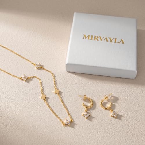 MIRVAYLA 14K Gold Plated CZ Necklace and Earrings Set for Women — view 4