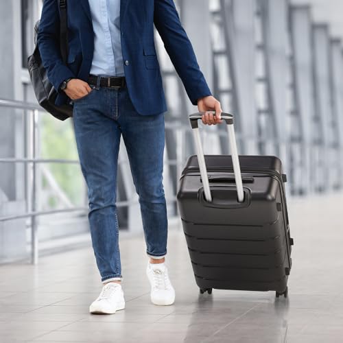 Hard sided expand suitcase with rotating wheels, TSA lock, retractable handle, black, 20"-28" 3-Pack3