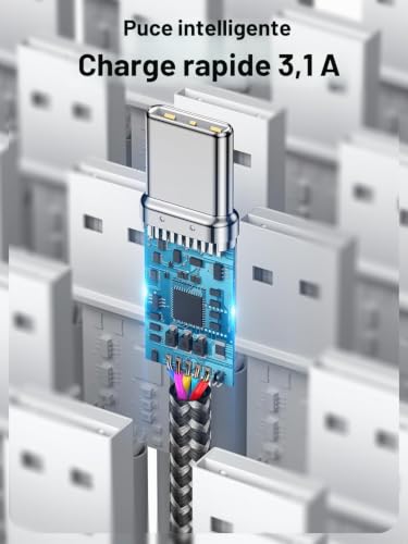 NIBIKIA Cable USB C Charge Rapide 3,1A, [2M/Lot de 2] Câble USB vers USB C – vue 2