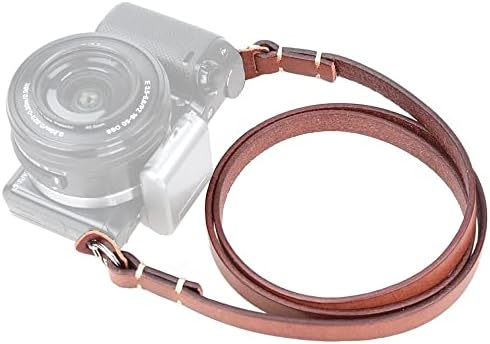 Genuine Leather Camera Neck Shoulder Strap for Fuji Sony Olympus Panasonic Lecia Canon Nikon etc DSLR & Mirrorless Cameras (Brown, Retro Style, Slim Belt)