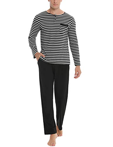 Akalnny Pijamas Hombre Invierno Algod�n Manga Larga Ropa de Dormir 2 Piezas Pantal�n Camisa Larga C�modo