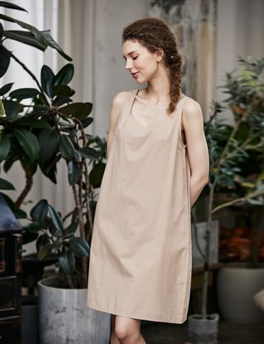 BEAUZSUZSANA Women\'s 100% Cotton Long Slip Dress Wide Strap Full Slip for Under Dresses with Modesty Panel Comfy Sleep Dress (Nude,XL)