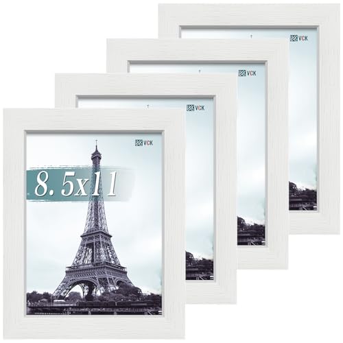 VCK 8.5 by 11 Picture Frame White 4 Pack, Wide Thick Wood Border, for Photo