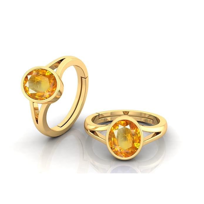 Image of 8.25 Ratti 7.60 Carat Original Lab Certfied Pukhraj Yellow Sapphire Stone Panchdhatu Adjustable Gemstone Ring With Certificate for Unisex