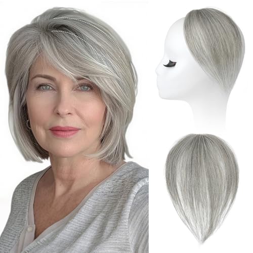 REECHO Human Hair Clip-in Hair Volumizer - 1PC 8 Inch Short Thick Hairpieces for Extra Volume, Easy Clip-in Extensions for Thin & Fine Hair - Silver Grey