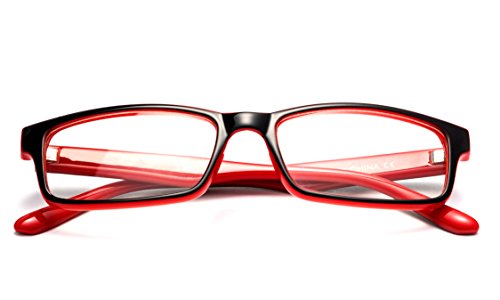 Newbee Fashion - "Sensi" Simple Squared Light Weight No Logo Fashion Clear Lens Glasses Black/Red2