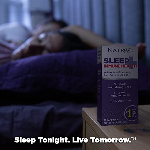 Natrol Sleep+ Immune Health, Sleep Aid & Immunity Support, Elderberry, Vitamins C, D, And Zinc, Drug Free, Dietary Supplement, 30 Capsules (Pack Of 3) #TOP5
