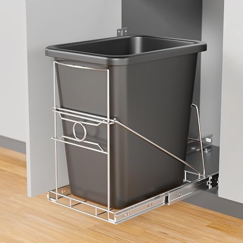 pbugac Pull Out Trash Can Holder, Adjustable Heavy Duty Cabinet Slide Out Kit for 7-11 Gallon Trash Cans, Under Sink Trash Can Rack with Smooth Ball Bearing Slides, Silver, Trash Can Not Included by pbugac - Used condition - US$35.18