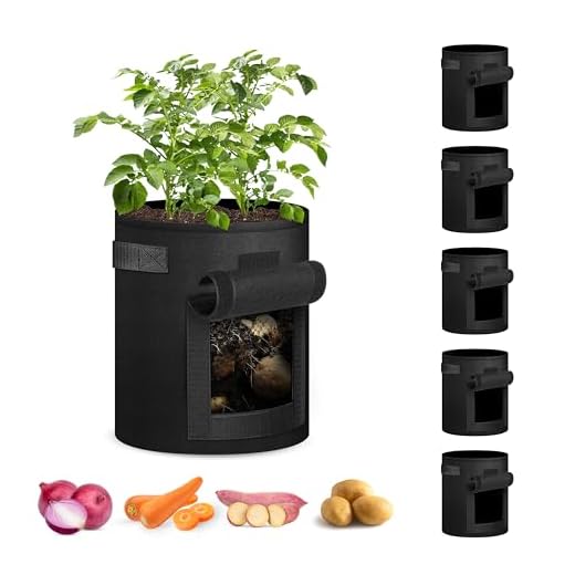 iPower 5-Pack 5-Gallon Potato Grow Bags Planter Pots with Handle, Access Flap and Visual Window, Easy to Harvest, Thickened Non-Woven Aeration Fabric Container for Tomato, Carrot, Fruits, Vegetables