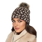 Baesics Strickmütze Leomuster Braun mit Bommel für Damen & Herren – warme Unisex Wintermütze mit Fleecefutter & Kunstfell Pompon One Size – Beanie Stil