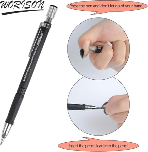 Image of worison 3pc Multicolored 2B Mechanical Pencil Set with 2.0mm Tip - Includes 12 Black and 12 Multicolor Leads in Portable Storage Case for Writing, Drawing, Coloring, and Creative Work