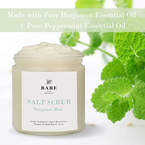 Bare Botanics Natural Body Scrub (Bergamot Mint) – Gentle Exfoliator & Super Moisturizer | Includes A Wooden Spoon | All Natural, No Synthetic Fragrances, No Nut Oils, Ready To Gift | Net Weight 24Oz #TOP3
