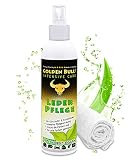 Golden Bull Premium LEDERPFLEGE Set Auto & Sofa intensiv | Natürliches Leder Kunstleder Pflege Spray 250ml & Tuch zum Ledercouch Möbel Lederjacke Schuhe pflegen | Pflegemittel für Glatt- & Kunstleder