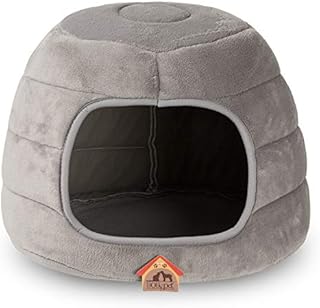 Hollypet Coral Velvet Self-Warming 2-in-1 Foldable Cave Shape High Elastic Foam Pet Cat Bed for Cats and Small Dogs