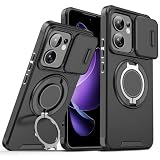 ILING Cover per OPPO Reno 13 FS (OPPO Reno 13F 5G/4G), Opaca Militare Antiurto Rigido PC Silicone TPU Bumper Custodia con Magnetico Anello Supporto e Scorrevole Protezione Fotocamera (Nero)