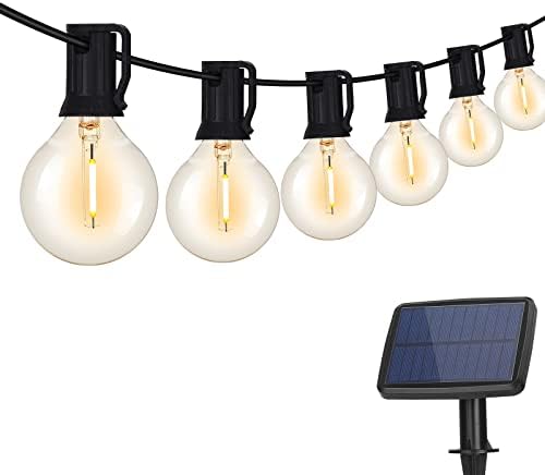 DeepDream Solar Festoon Lights Outdoor, 7.6M/25ft G40 LED Solar Garden String Lights with 12+1 Bulbs, Waterproof Hanging Lights with 4 Modes for Garden Patio Yard Party Balcony Wedding (Warm White)