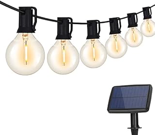 DeepDream Solar Festoon Lights Outdoor, 7.6M/25ft G40 LED Solar Garden String Lights with 12+1 Bulbs, Waterproof Hanging Lights with 4 Modes for Garden Patio Yard Party Balcony Wedding (Warm White)