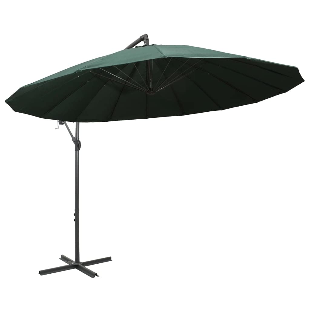 Sombrilla de Jardín con Mecanismo de Manivela y Base Cruzada, 16 Varillas y Poste de Aluminio para Protección UV y Espacio Extra Grande, Tela de Poliéster Fácil de Limpiar