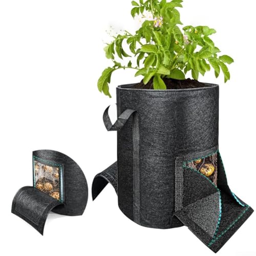 Vasi per piante in tessuto non tessuto, 4 secchi per piantare patate in feltro spesso, riutilizzabili, sacchetti per la crescita delle piante per patate e pomodori all'aperto (7Gal)