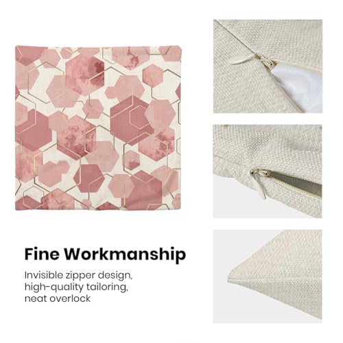 Sorktse Boho Pink Pillow Covers 18x18 Inch Abstract Pink Gold Geometric Throw Pillow Covers Set of 2 Modern Art Pillow Cases Outdoor Decor for Living Room Bedroom Linen Square Cushion — view 6