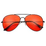 Colorful Gold Metal Classic Black Plastic Aviator Sunglasses 60mm 65mm Aviators w/ Color Lenses (Black | Red, 60)