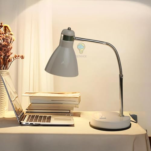 Image of BEHMEK Study Table Lamp | Adjustable Metal Desk Light for Reading, Writing, Study & Office Work | Flexible Neck LED Table Lamp for Students & Home Office (White)