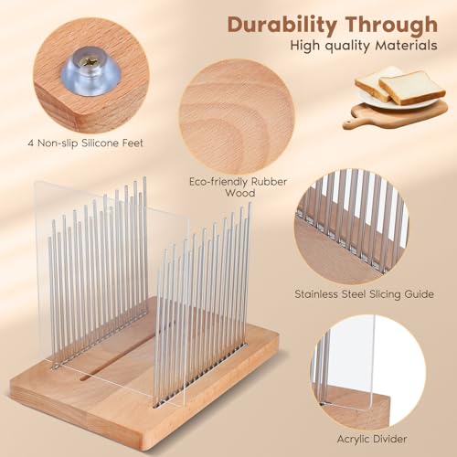 Luqixcey Bread Slicer, Stainless Steel Bread Slicers for Homemade Bread, Foldable Wooden Bread Slicer Guide with Adjustable Width, Bread Loaf Cutter for Homemade Bread, Sourdough Rounds, Bagels - Image 3