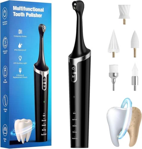 Juego de blanqueamiento dental, pulidor eléctrico con 5 modos para limpieza de dientes y blanqueamiento de dientes, juego de blanqueamiento dental con soporte para cepillo de dientes eléctrico, pared