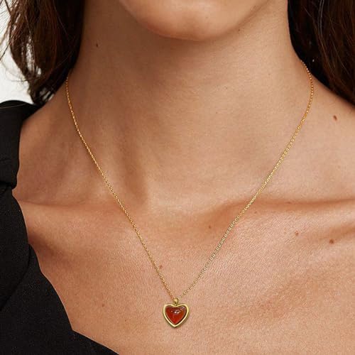 VOHIVI Red Heart Carnelian Necklace for Women, Stone Heart Pendant Necklaces for Teen Girls, Anniversary Birthday Gifts for Loves by VOHIVI - Used condition - Image 5