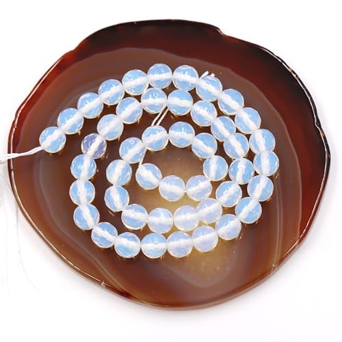 Malahill Faceted Gemstone Beads for Jewelry Making, Sold per Bag 5 Strands Inside (White Opal Synthetic, 8mm)