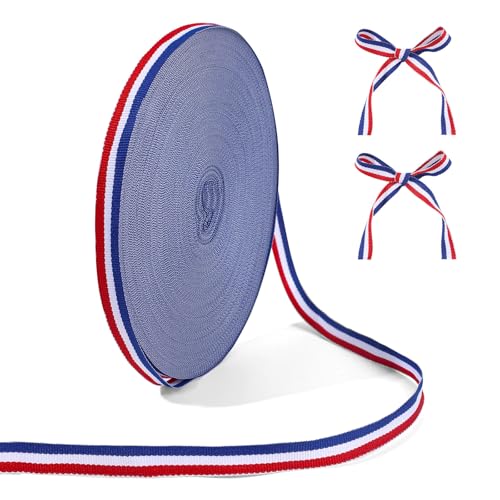 VOBOBE Red White Blue Ribbon, 3/8inch 50 Yards Striped Grosgrain Ribbon for Gift Wrapping Craft Hair Accessories 4th of July Decorations Memorial Day Decorations