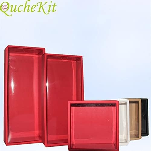 Crysdaralovebi 10Pcs White Kraft Paper Gift Box with Transparent PVC Window Black Cake Boxes Red Wedding Cookie Candy Packaging Boxes (black,10.5x10.5x5.5cm)
