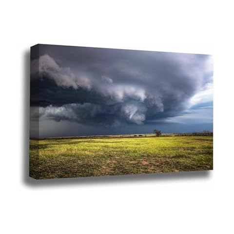 Southern Plains Photography Storm Canvas Wall Art (Ready to Hang) Gallery Wrap of Thunderstorm with Funnel Cloud Over Open Prairie in Oklahoma Tornado Wall Art Nature Decor (.75, 24" x 36") Cover