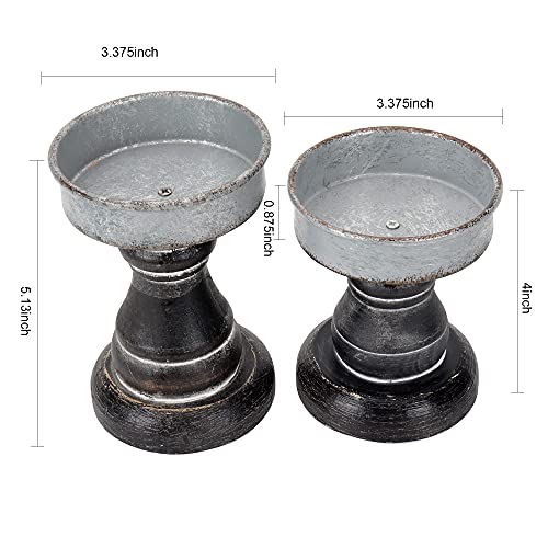Genmous&Co. Decorative Candle Holders Pedestal Rustic Wood For Pillar Candle Farmhouse Candlestick Holder Galvanized Plate For Mantel, Dining Table, Centerpiece,Coffee Bar,Set Of 2（Black #TOP4