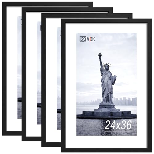 VCK 24x36 Poster Frame, Black Wood Picture Frames for Wall Display, 4 Pack